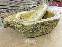 Antique Old Vintage Unique Stone Primitive stone Mortar and Pestle Bowl / Kharl