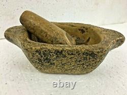 Antique Old Vintage Unique Stone Primitive stone Mortar and Pestle Bowl / Kharl