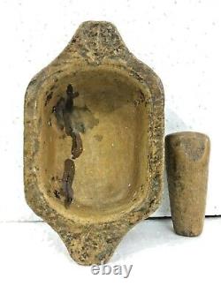 Antique Old Vintage Unique Stone Primitive stone Mortar and Pestle Bowl / Kharl