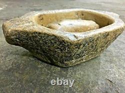 Antique Old Vintage Unique Stone Primitive stone Mortar and Pestle Bowl / Kharl