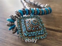 Antique Pendant Vintage Rare Indian Silver Woman Necklace Jewelry Blue Stone