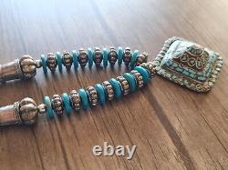 Antique Pendant Vintage Rare Indian Silver Woman Necklace Jewelry Blue Stone