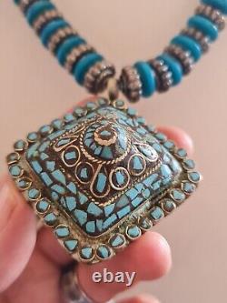 Antique Pendant Vintage Rare Indian Silver Woman Necklace Jewelry Blue Stone