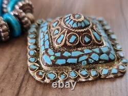 Antique Pendant Vintage Rare Indian Silver Woman Necklace Jewelry Blue Stone