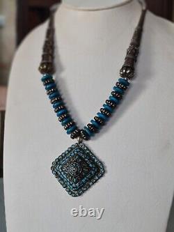 Antique Pendant Vintage Rare Indian Silver Woman Necklace Jewelry Blue Stone