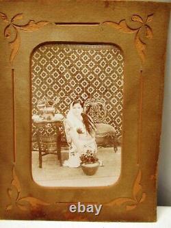 Antique Photograph Vintage Indian Lady Woman In Sari Flower Pot Carved Chair 18