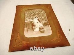 Antique Photograph Vintage Indian Lady Woman In Sari Flower Pot Carved Chair 18