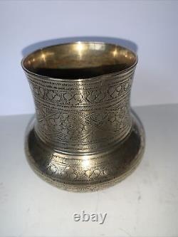 Antique Solid Brass Vase Hand Made Indian/muslim craft floral engraving