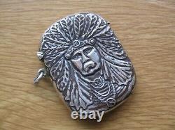 Antique Sterling Silver 925, Native American Indian Chief, Match Vesta Case