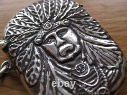 Antique Sterling Silver 925, Native American Indian Chief, Match Vesta Case