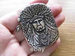 Antique Sterling Silver 925, Native American Indian Chief, Match Vesta Case