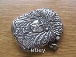 Antique Sterling Silver 925, Native American Indian Chief, Match Vesta Case