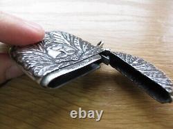 Antique Sterling Silver 925, Native American Indian Chief, Match Vesta Case