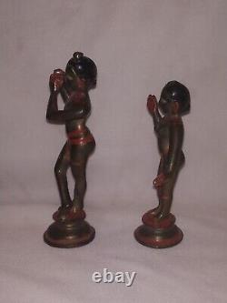 Antique Traditional Indian Bronze Statue Pair Of God Krishna And Radha Flute