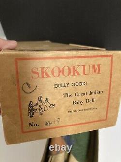 Antique VINTAGE 1930s SKOOKUM INDIAN Doll BULLY GOOD MINT IN ORIGINAL BOX -16