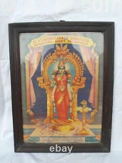 Antique VTG Litho Print Hindu Goddess Saraswati Rosewood Framed Wall Decor p1