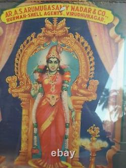 Antique VTG Litho Print Hindu Goddess Saraswati Rosewood Framed Wall Decor p1