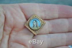 Antique Victorian handpainted Indian princess miniature portrait button stud vtg