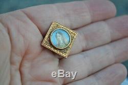 Antique Victorian handpainted Indian princess miniature portrait button stud vtg