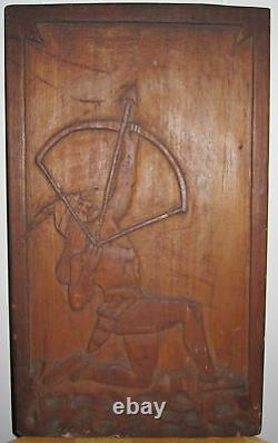 Antique Vintage American Folk Art Art Deco Indian Wood Carving Hunter Archer