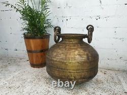 Antique Vintage Authentic Indian Large Hand Beaten Brass Water Pot Vase