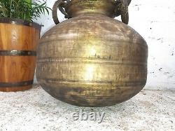 Antique Vintage Authentic Indian Large Hand Beaten Brass Water Pot Vase