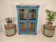 Antique Vintage Blue Indian Solid Wooden Glazed Display Bathroom Kitchen Cabinet