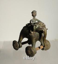Antique Vintage Brass Bronze Elephant Pull Toy India British Empire