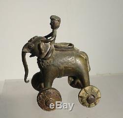 Antique Vintage Brass Bronze Elephant Pull Toy India British Empire
