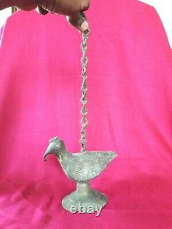 Antique Vintage Brass Bronze Hanging Bird Oil Lamp Indian Hindu Temple Diya b-2