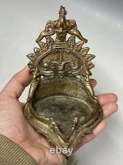 Antique Vintage Brass Metal Indian Candle Holder Incense Holder Hindu Signed