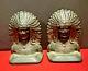 Antique Vintage Bronze Native American Indian War Chief Bookends