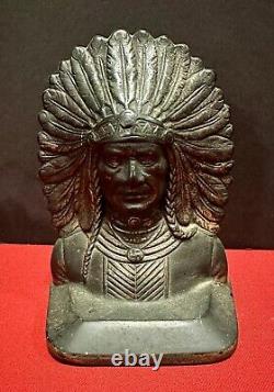 Antique Vintage Bronze Native American Indian War Chief Bookends