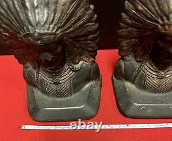 Antique Vintage Bronze Native American Indian War Chief Bookends