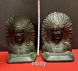 Antique Vintage Bronze Native American Indian War Chief Bookends