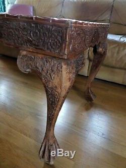 Antique Vintage Coffee Table Anglo Indian Hand Carved Wood Table Oriental