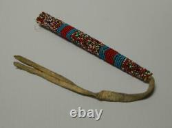Antique Vintage Crow N. Plains Indian Beaded Awl Case Sinew Sewn White Hearts