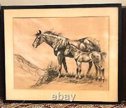 Antique Vintage DC Muller American Indian (1888-1977) Watercolor Painting Horses