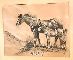Antique Vintage DC Muller American Indian (1888-1977) Watercolor Painting Horses