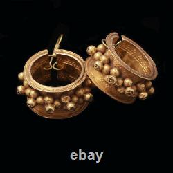 Antique Vintage Earrings 20-22k Gold Huge Hoops with Gold Baubles Indian (6465)
