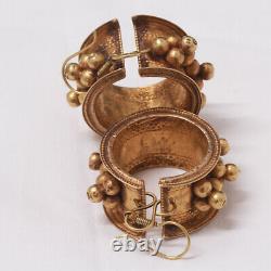 Antique Vintage Earrings 20-22k Gold Huge Hoops with Gold Baubles Indian (6465)