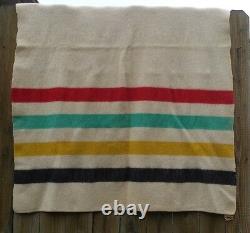 Antique Vintage Faribo like Hudsons Bay Blanket Striped Camp Cream Wool 54 x 70