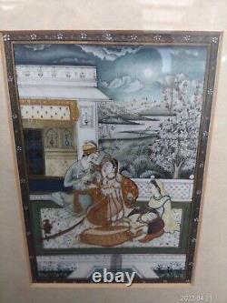 Antique Vintage Fine Quality Indian Miniature Painting Erotic Mughal Reframed