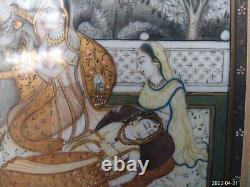 Antique Vintage Fine Quality Indian Miniature Painting Erotic Mughal Reframed