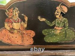 Antique Vintage Hand Painted Indian Rajasthani 4 Panel Screen