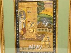 Antique Vintage Hand Painted Scene Indian Prince + Ladies on Terrace + Wording