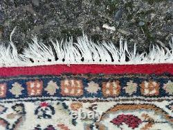 Antique Vintage Handmade Knotted Indian Sarouk Mir Rug Pure Wool 140cm x 71cm