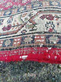 Antique Vintage Handmade Knotted Indian Sarouk Mir Rug Pure Wool 140cm x 71cm