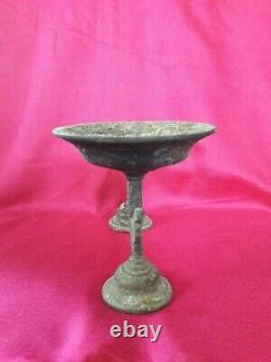 Antique Vintage Hindu Temple Brass Bronze Oil Lamp Indian Pooja Arathi Diya D-1
