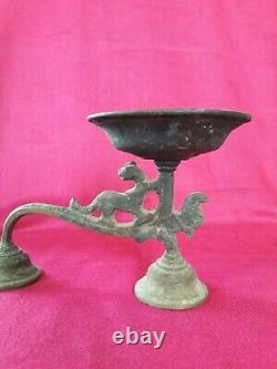 Antique Vintage Hindu Temple Brass Bronze Oil Lamp Indian Pooja Arathi Diya D-1